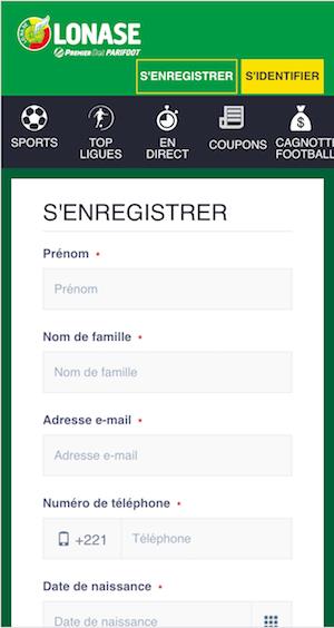 Inscription avec l'appareil mobile