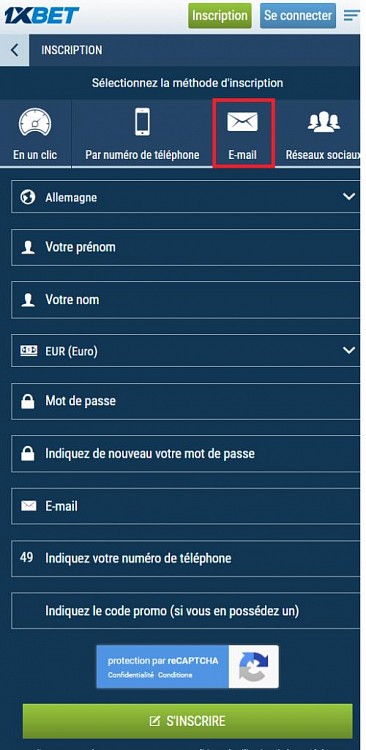 Inscription par e-mail