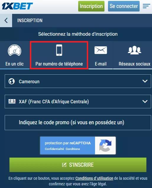 Inscription via numéro de téléphone
