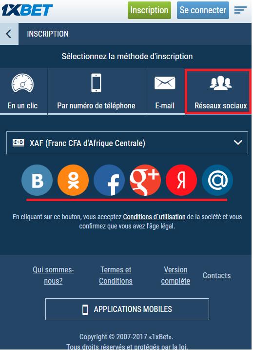L’inscription via votre profil sur un réseau social